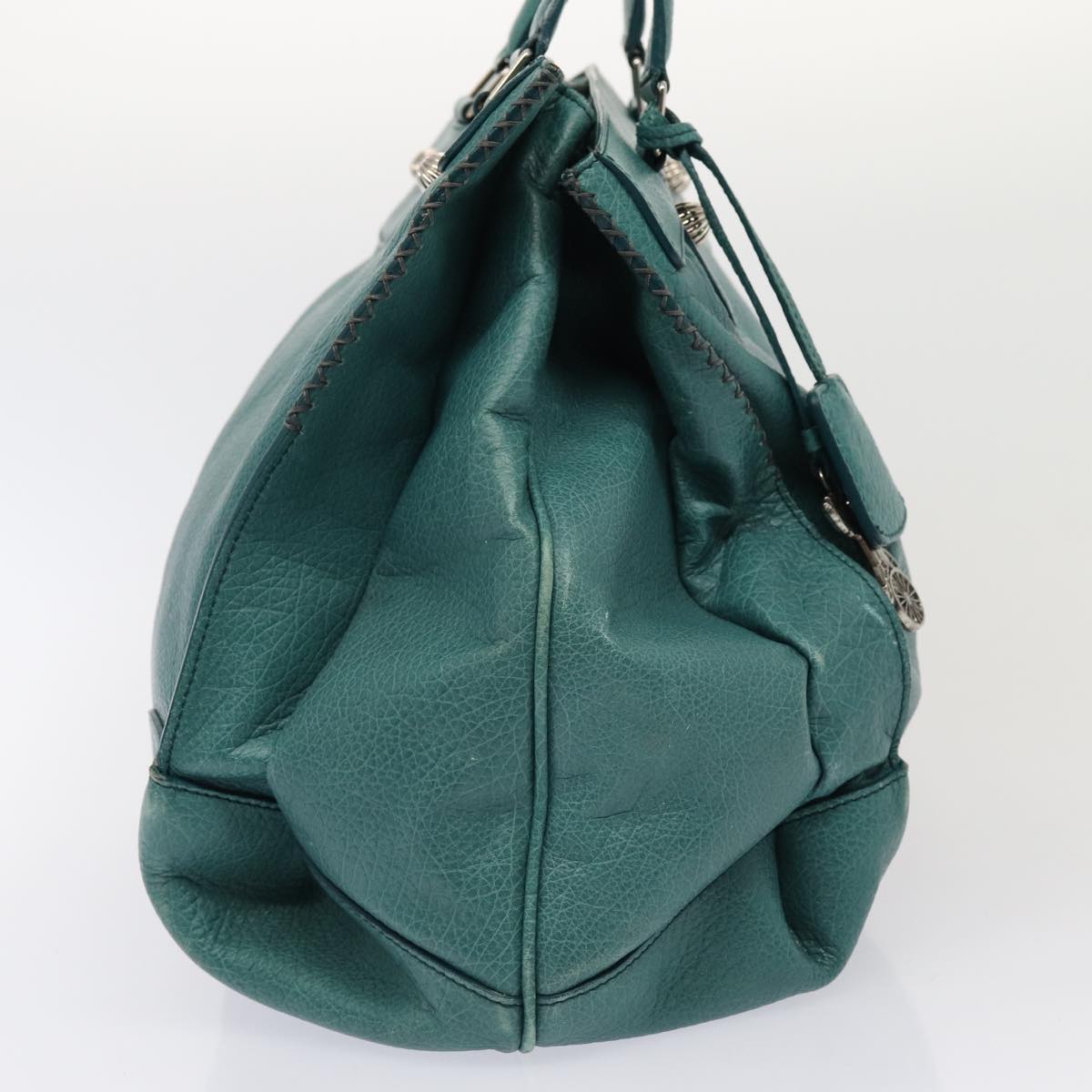 Luxury CELINE Hand Bag Leather 2way Turquoise Blue 80082