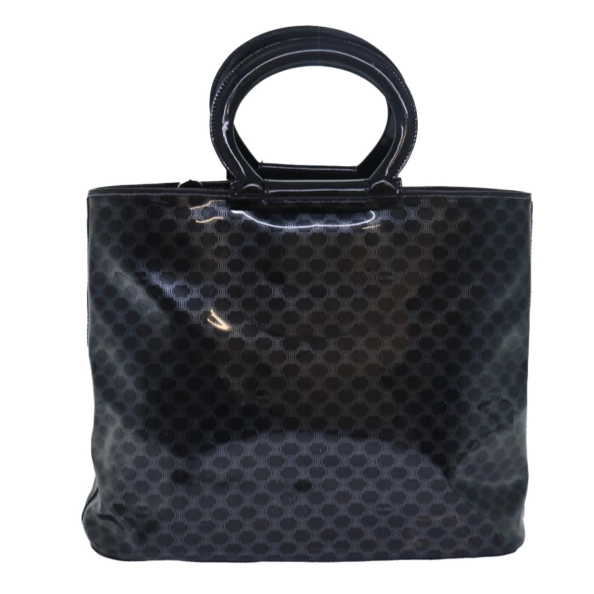Luxury CELINE Macadam Canvas Hand Bag Enamel Black 80085
