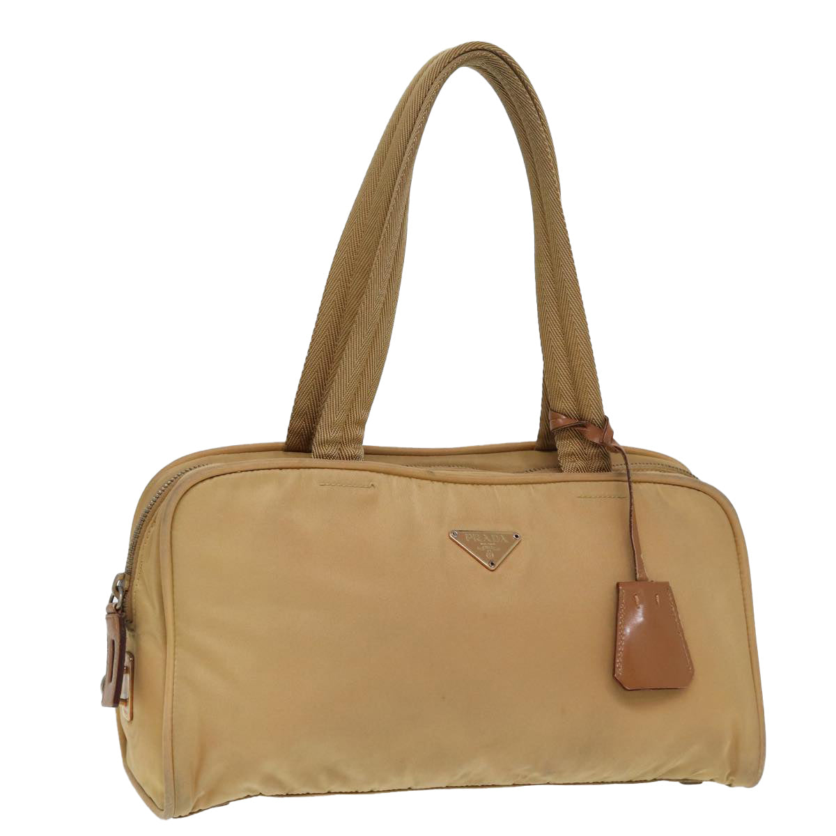 PRADA Nylon Hand Bag Beige Auth