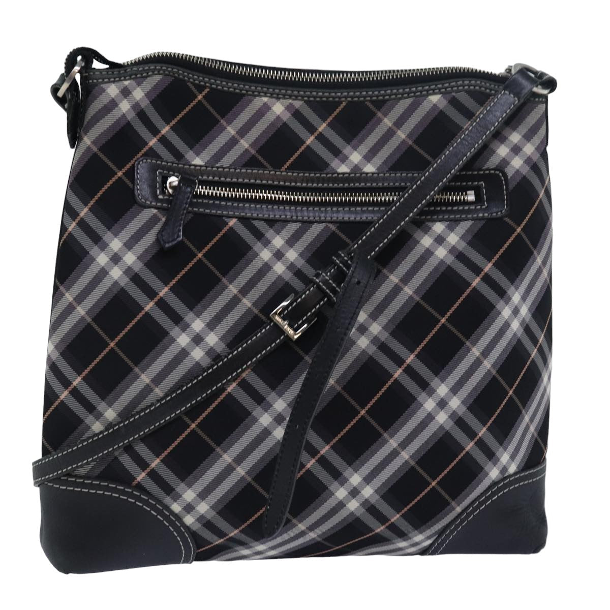 Burberry Nova Check Blue Label Shoulder Bag Nylon Black Auth 80167