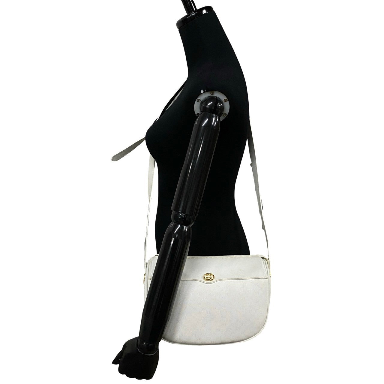 GUCCI Shoulder Bag Leather, PVC white Micro GG logo Metal Women