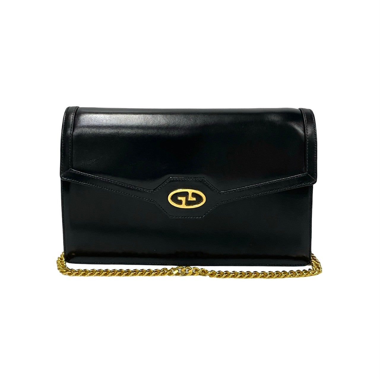 GUCCI Shoulder Bag leather black logo Metal Women