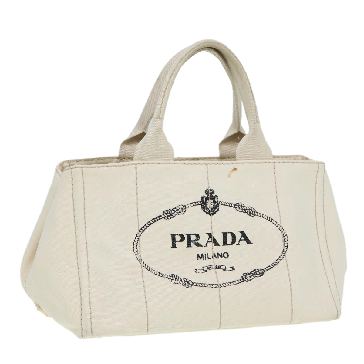 PRADA Canapa MM Hand Bag Canvas Beige Auth