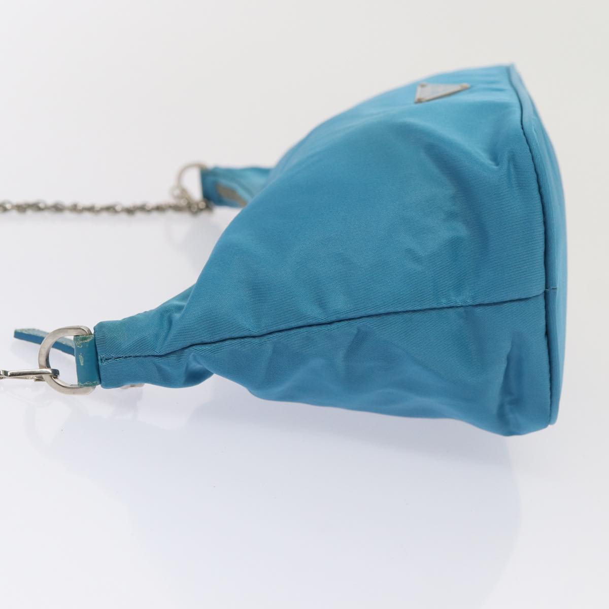 PRADA Chain Shoulder Bag Nylon Light Blue Auth