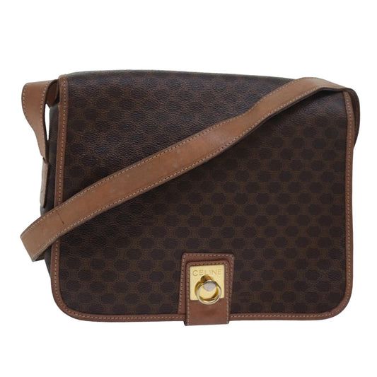 Luxury CELINE Macadam Canvas Shoulder Bag PVC Leather Beige 80231