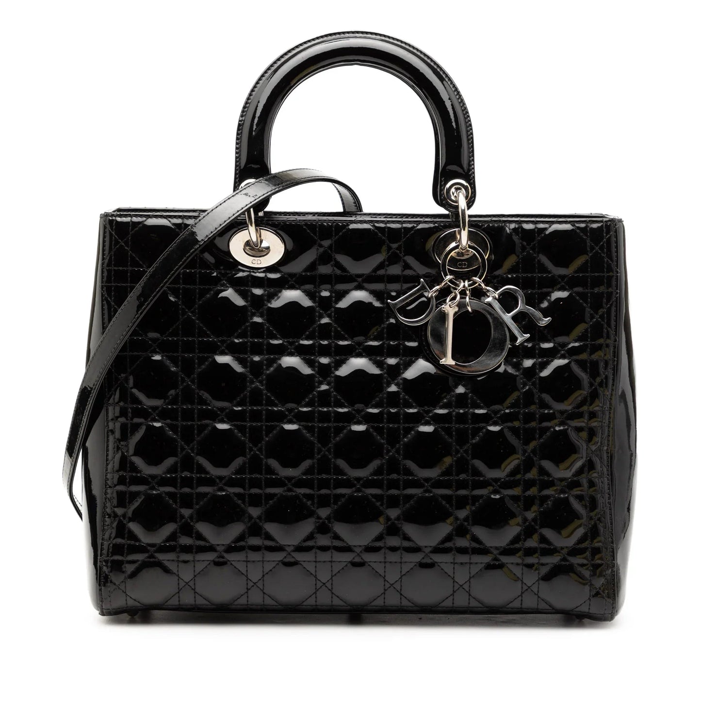 Black Dior Large Patent Cannage Lady Dior Satchel