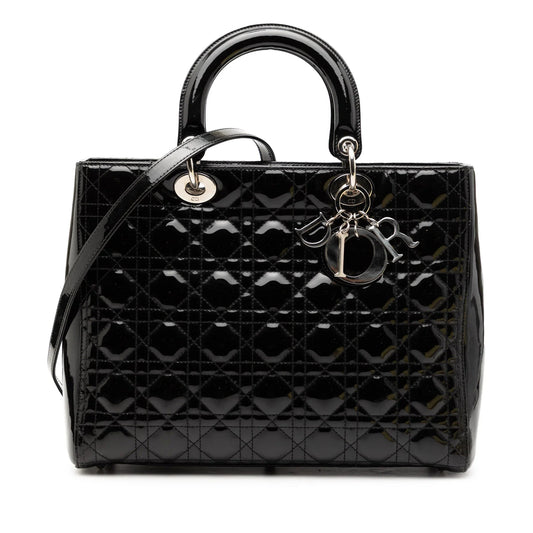 Black Dior Large Patent Cannage Lady Dior Satchel
