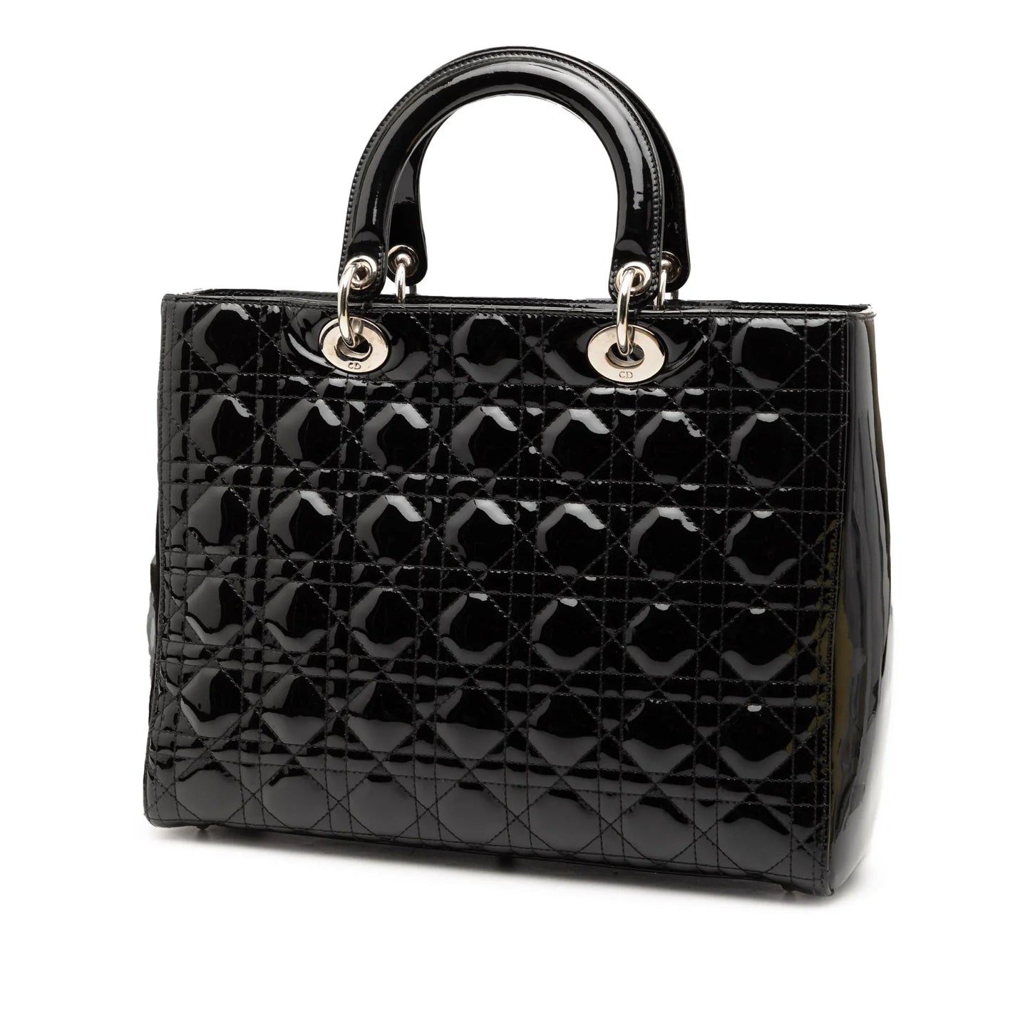 Black Dior Large Patent Cannage Lady Dior Satchel