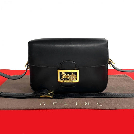 CELINE Shoulder Bag leather black Carriage Metal Women