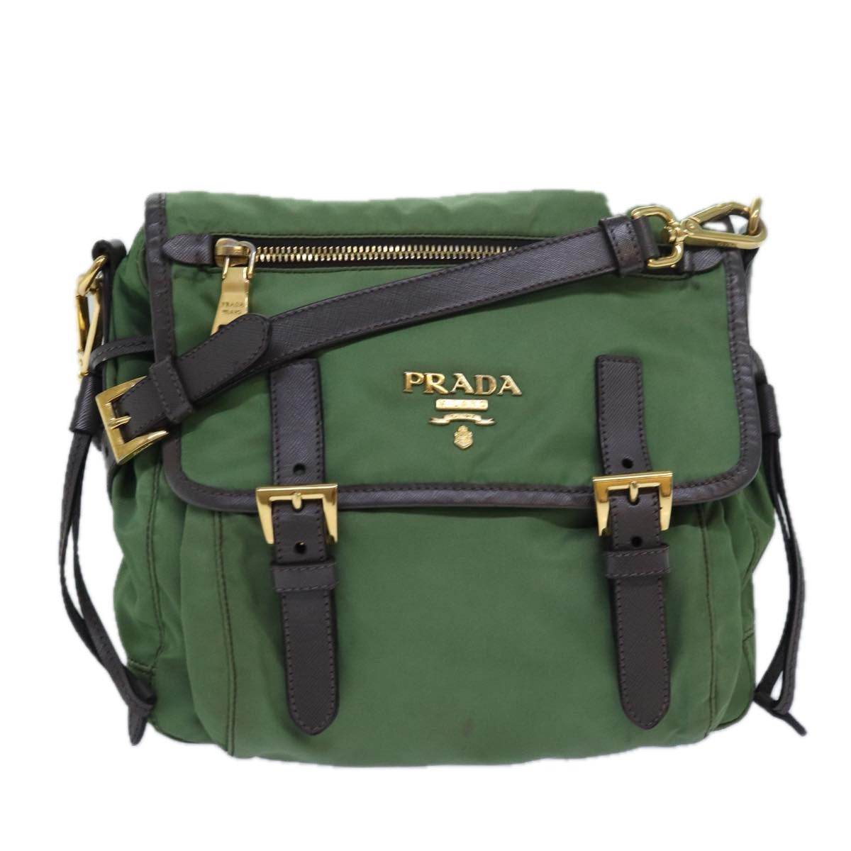 PRADA Shoulder Bag Nylon Khaki Auth