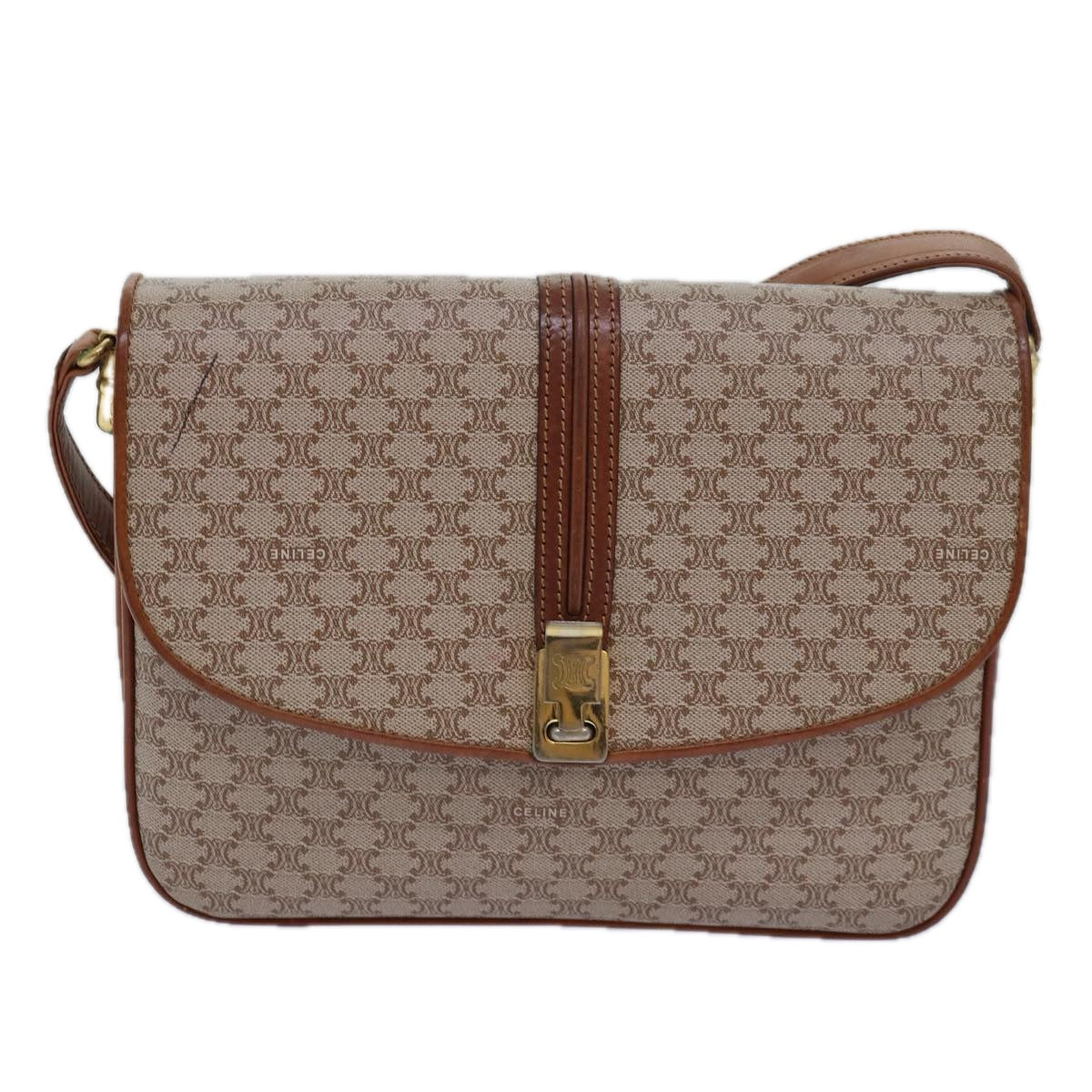 Luxury CELINE Macadam Canvas Shoulder Bag Beige 80570