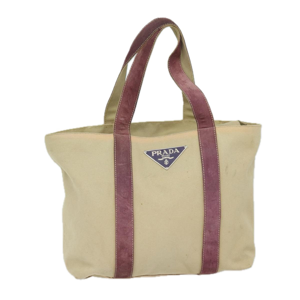 PRADA Tote Bag Canvas Beige Auth