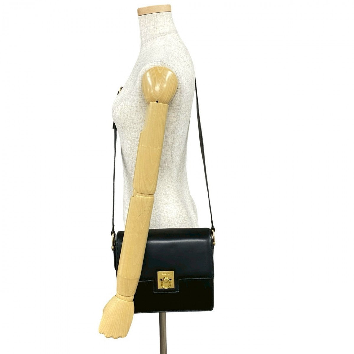 CELINE Shoulder Bag Calfskin, Leather black logo ringMetal Women
