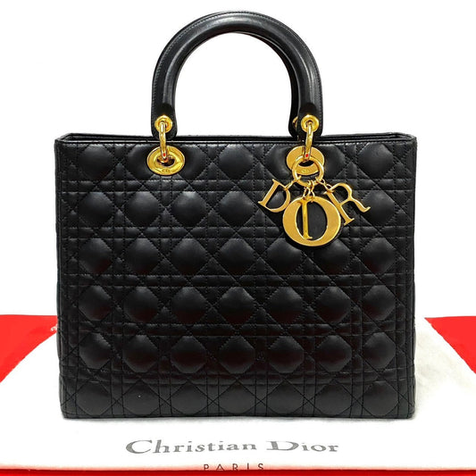 Dior Handbag leather black Cannage stitch Lady Dior Women