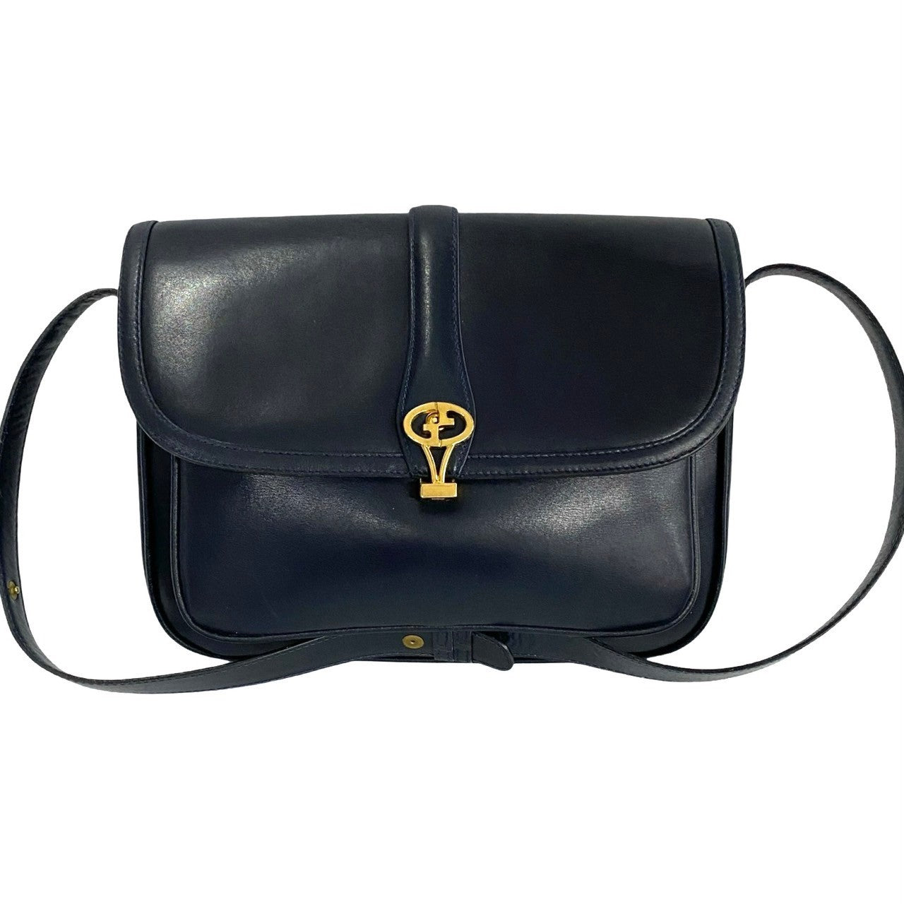 GUCCI Shoulder Bag Calfskin, Leather Navy logo Metal Women