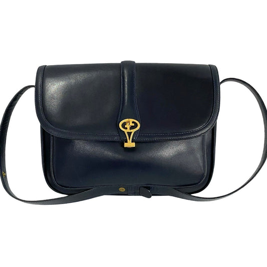 GUCCI Shoulder Bag Calfskin, Leather Navy logo Metal Women