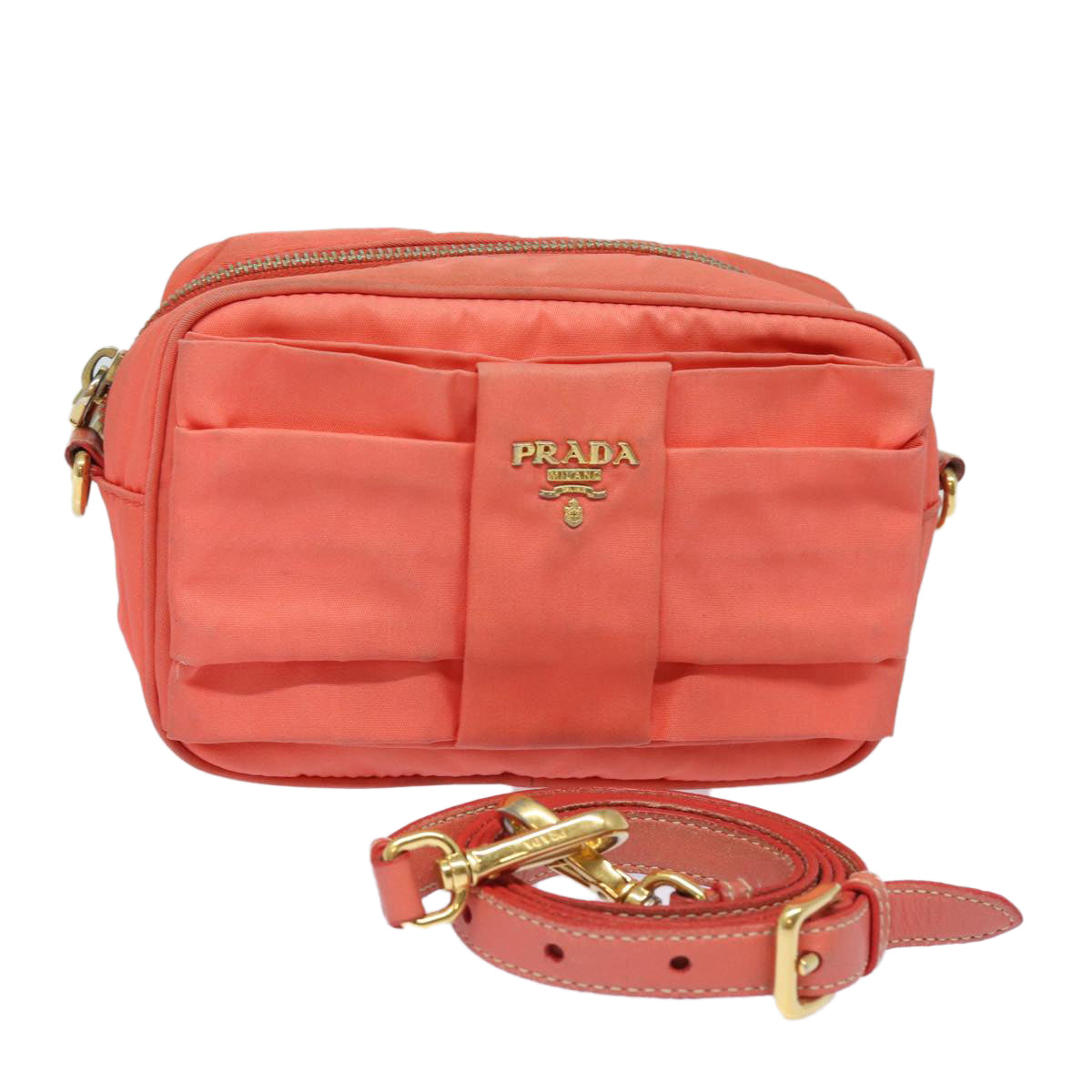 PRADA Ribbon Shoulder Bag Nylon Orange Auth