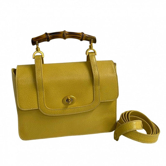 GUCCI Shoulder Bag leather yellow Bamboo Women