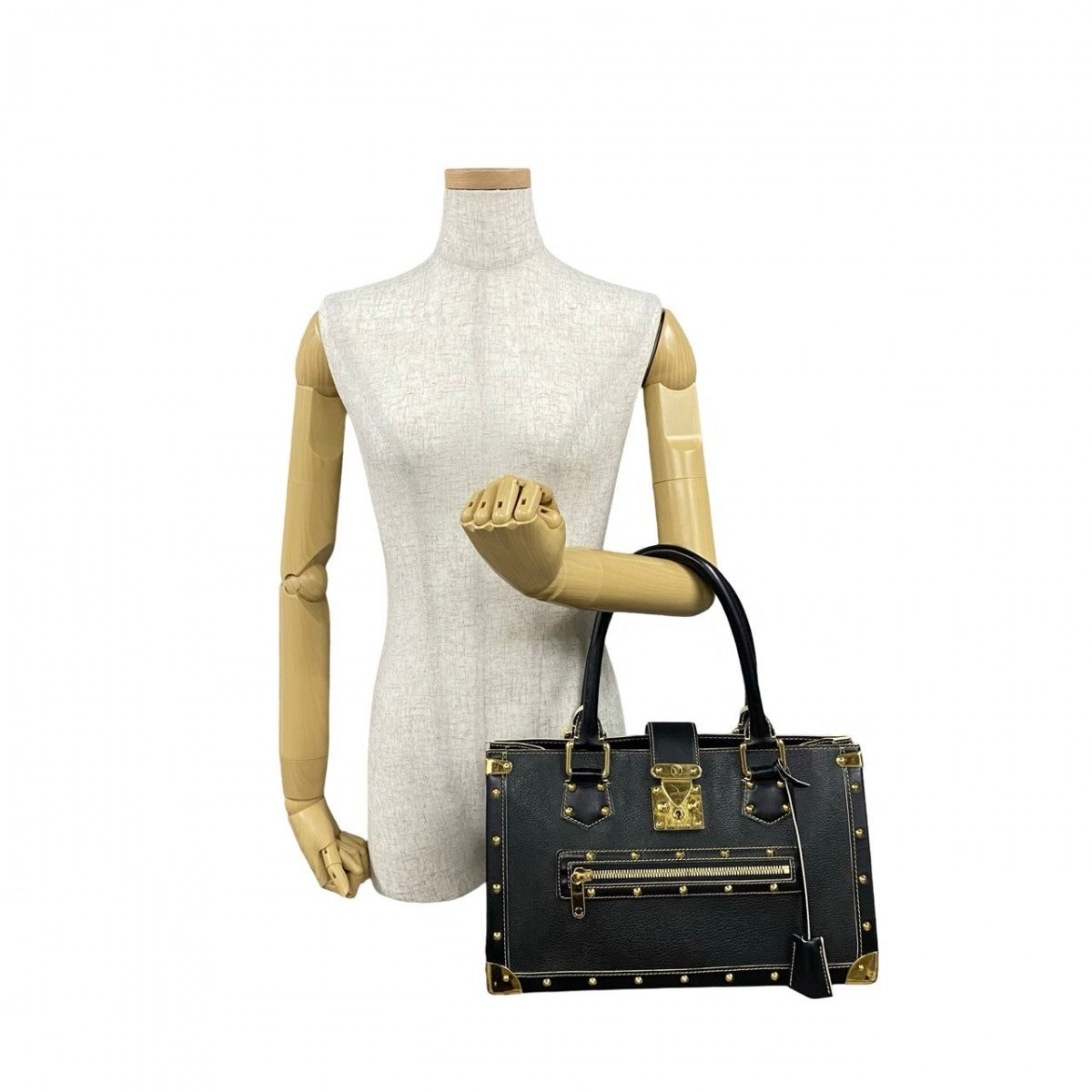 LOUIS VUITTON Handbag leather black logo Metal Shari Fabello Women