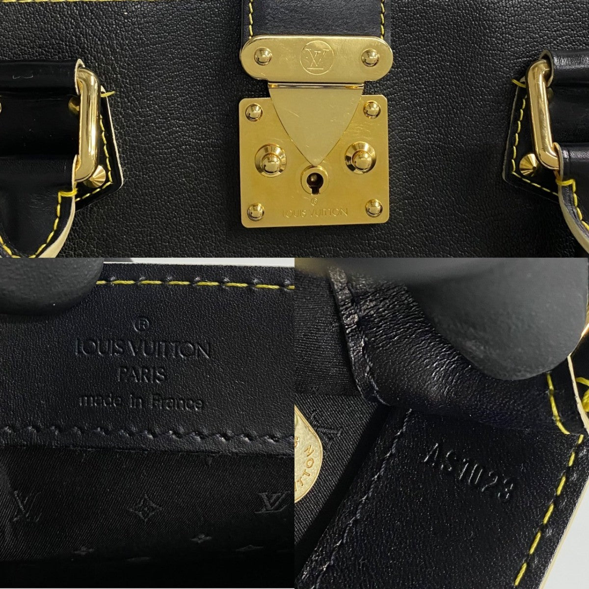 LOUIS VUITTON Handbag leather black logo Metal Shari Fabello Women