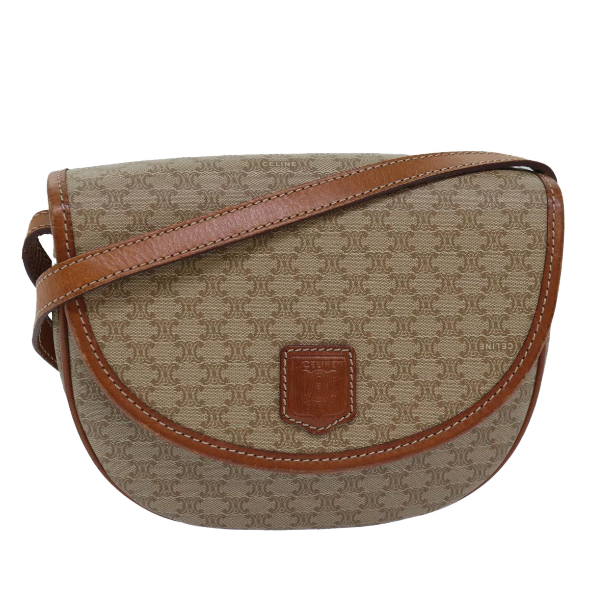 Luxury CELINE Macadam Canvas Shoulder Bag Beige 80815