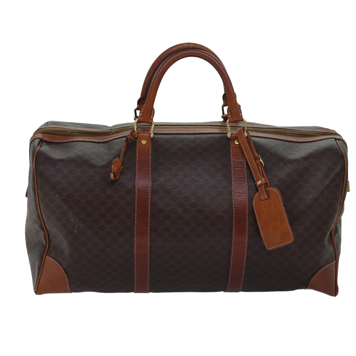Luxury CELINE Macadam Canvas Boston Bag PVC Leather Brown 80882