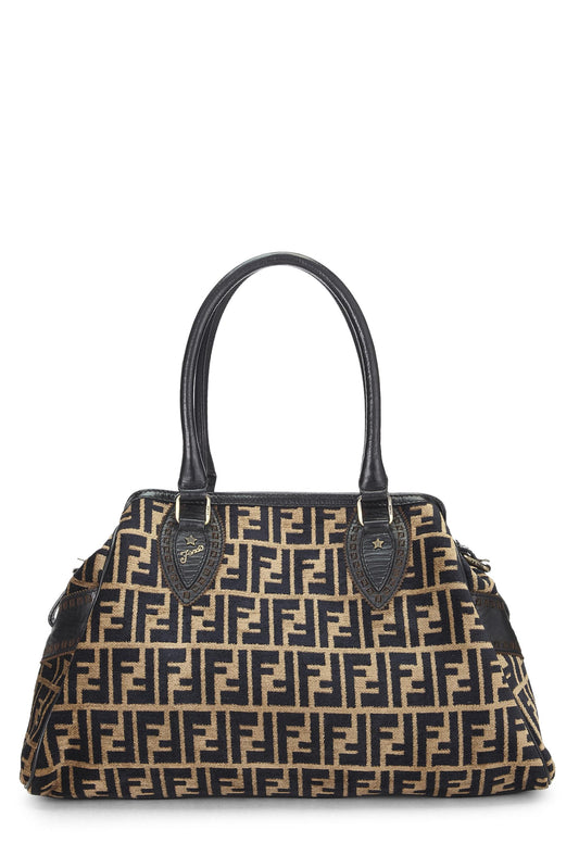 Fendi, Black & Beige Zucca Velour Bag Du Jour Medium, Brown