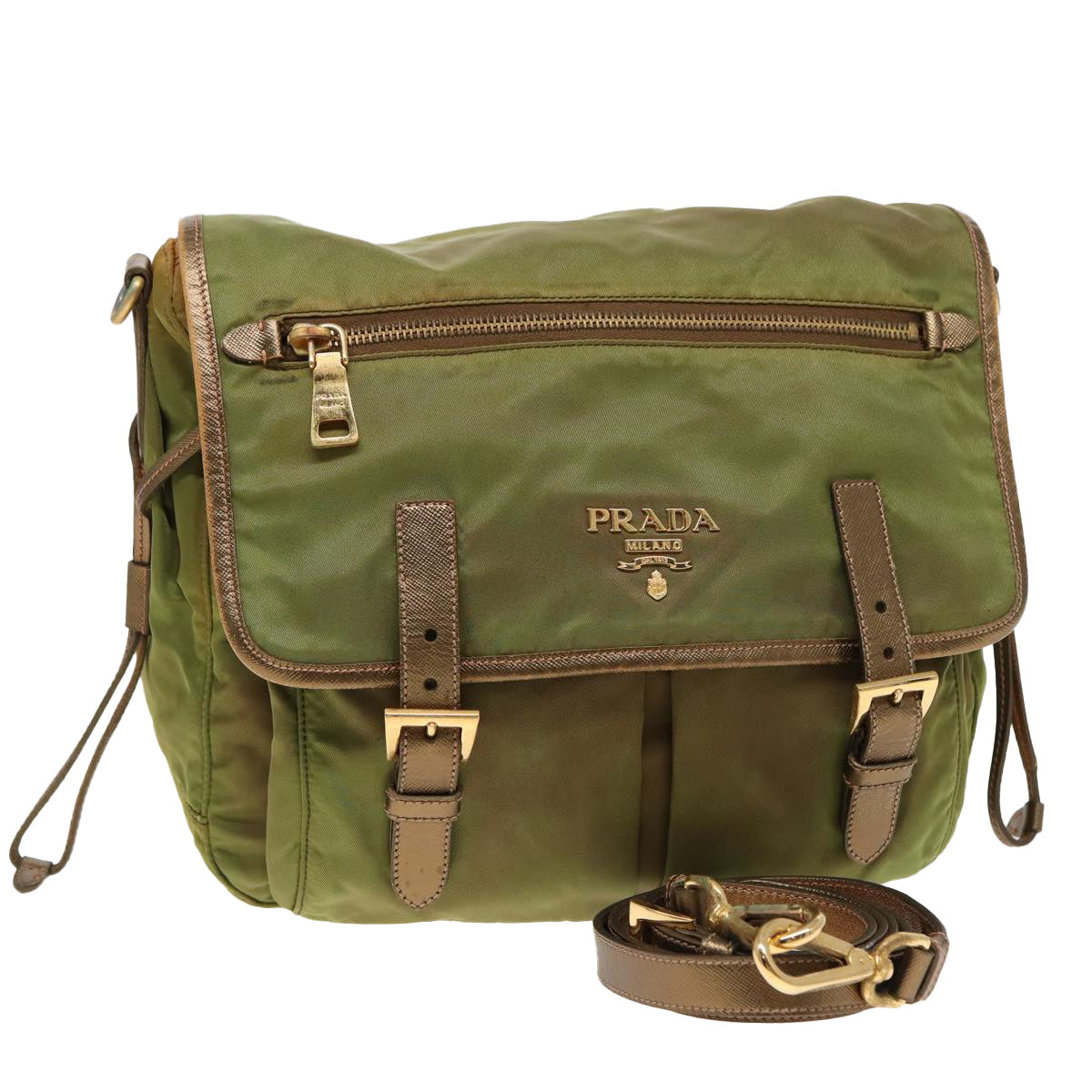 PRADA Shoulder Bag Nylon Khaki Auth