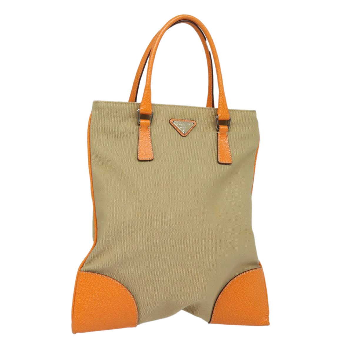 PRADA Hand Bag Canvas Orange Beige Auth
