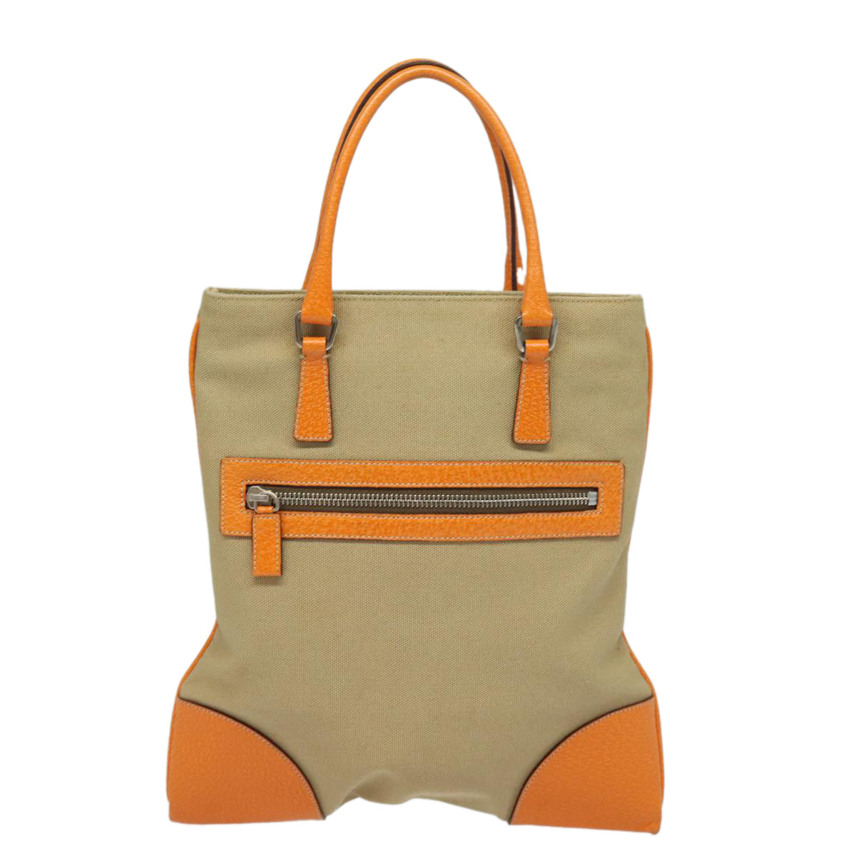 PRADA Hand Bag Canvas Orange Beige Auth