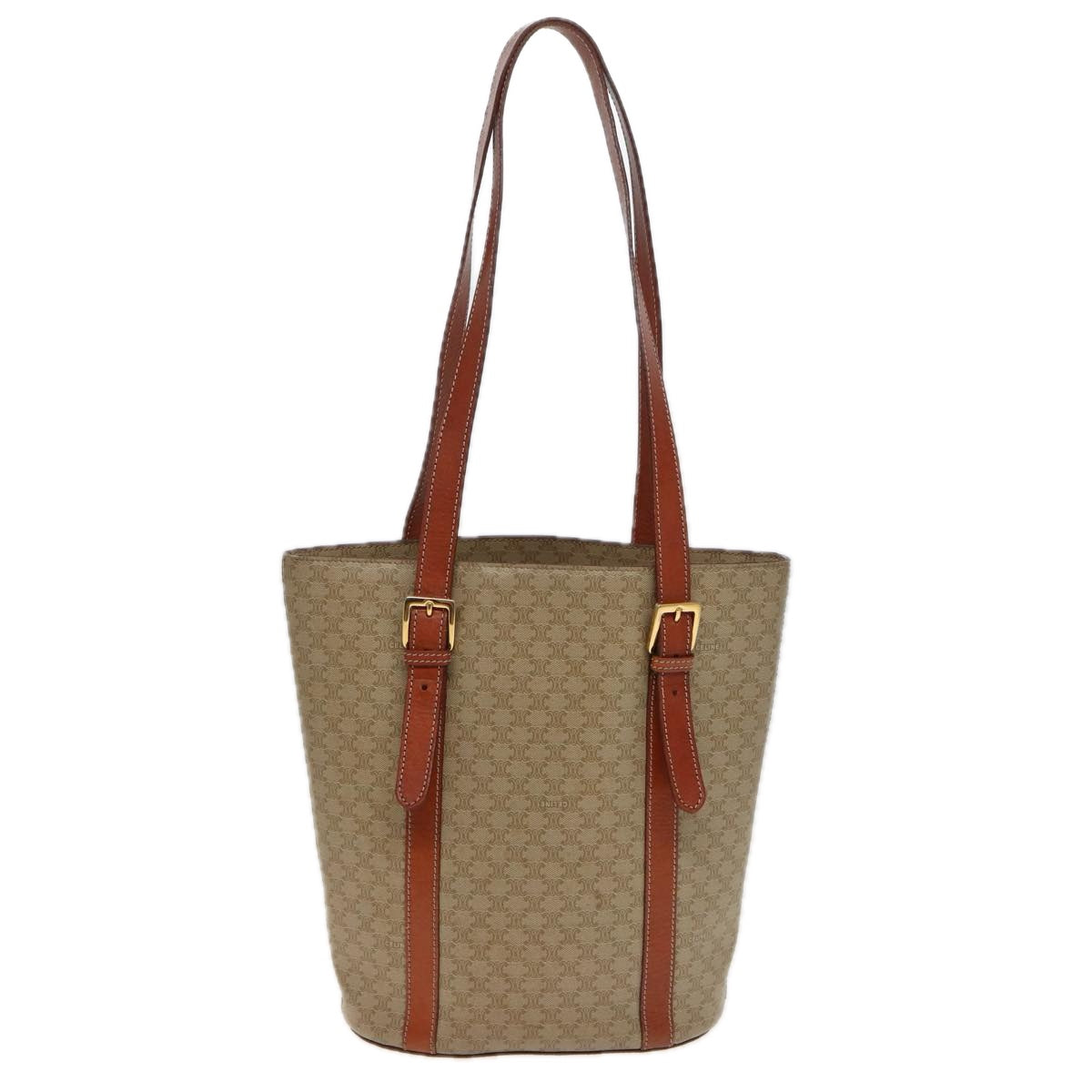 Luxury CELINE Macadam Canvas Shoulder Bag Beige 81194