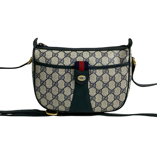 GUCCI Shoulder Bag leather Navy Sherry line