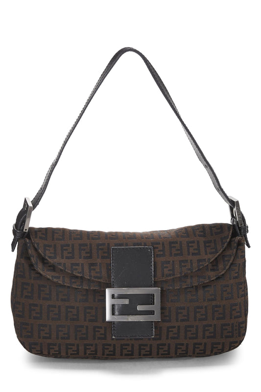 Fendi, Black Nylon Zucchino Shoulder Bag, Brown