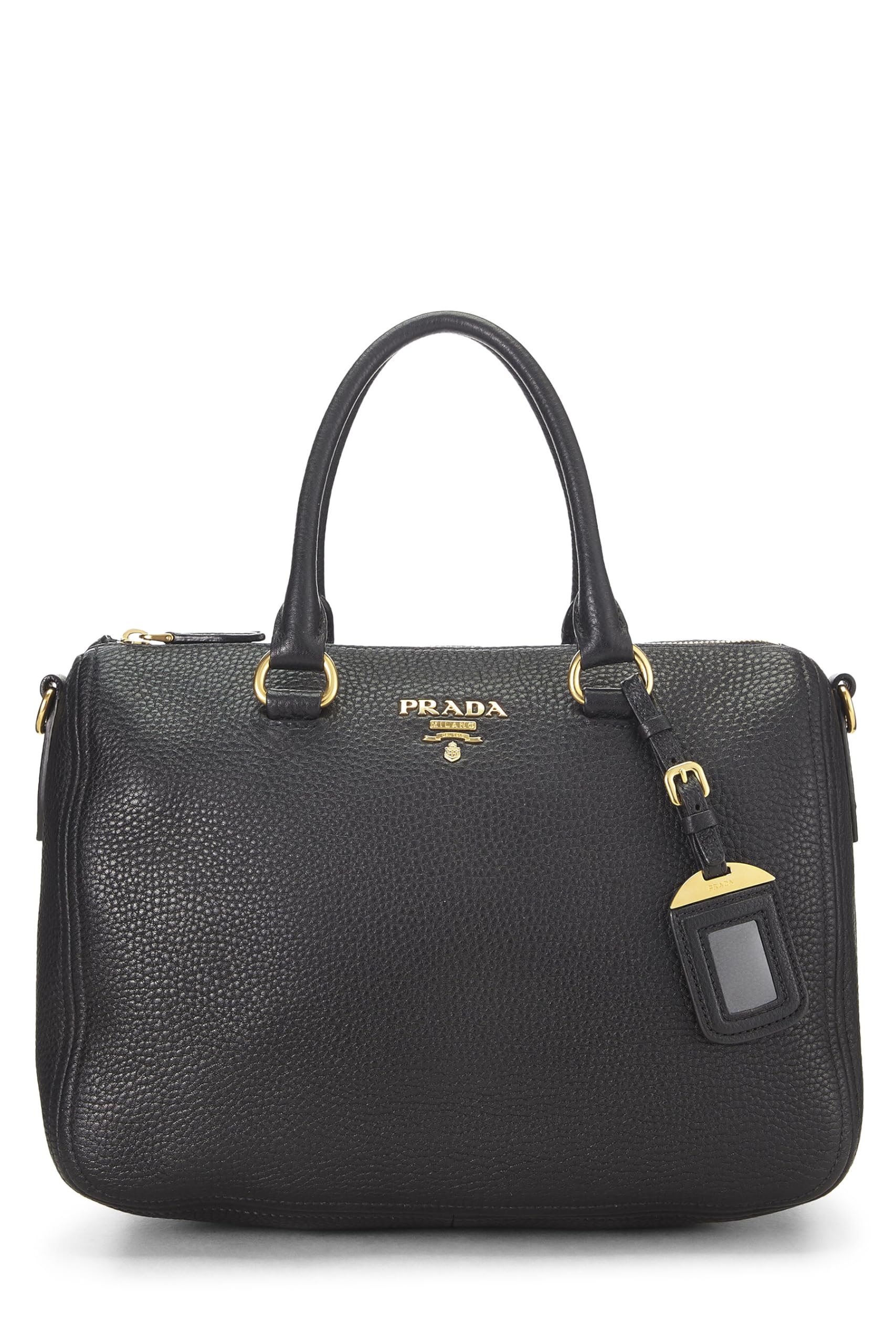 Prada, Black Vitello Daino Convertible Boston Bag, Black