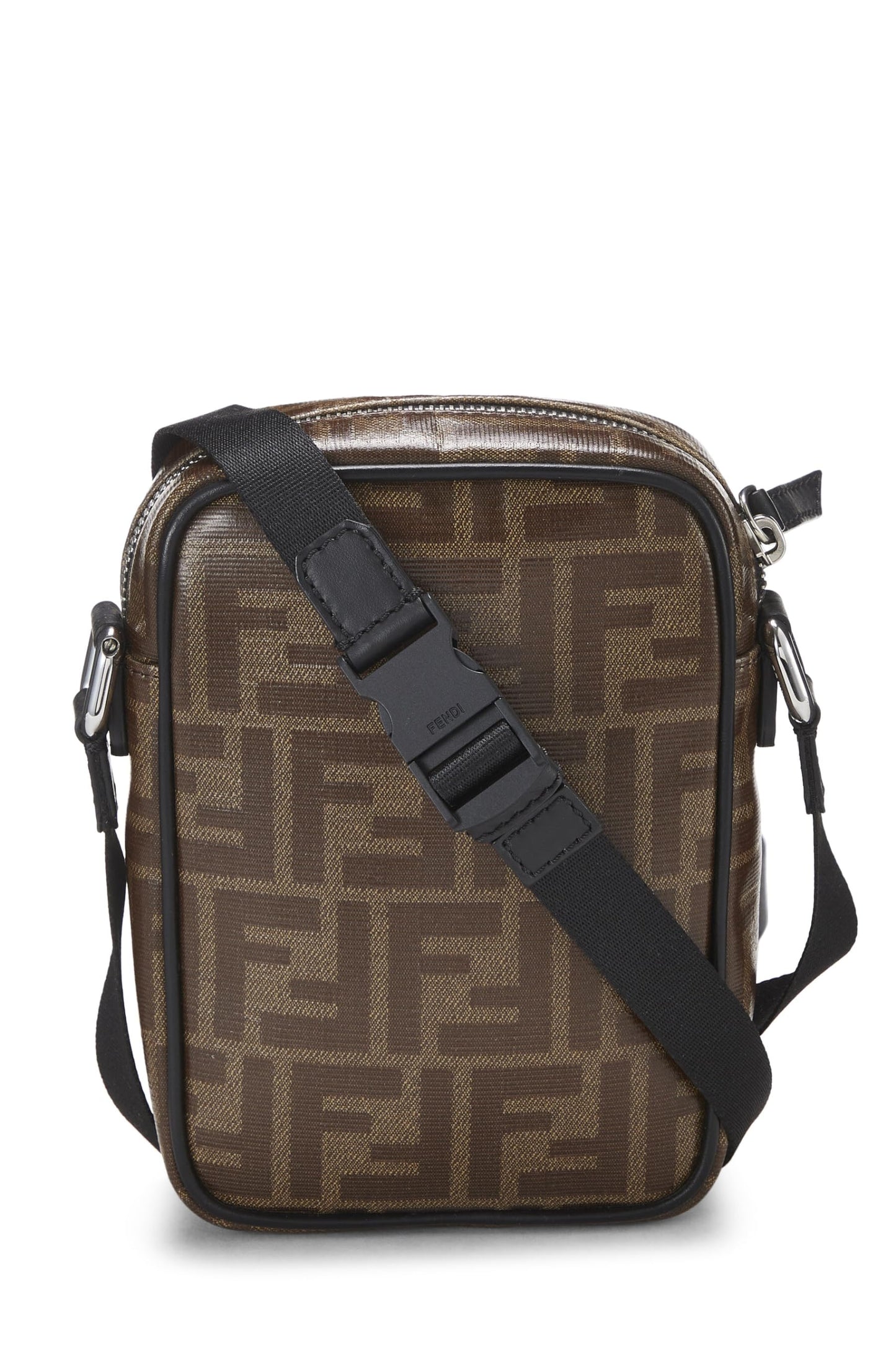 Fendi, Brown Leather & Zucca Canvas Crossbody, Black