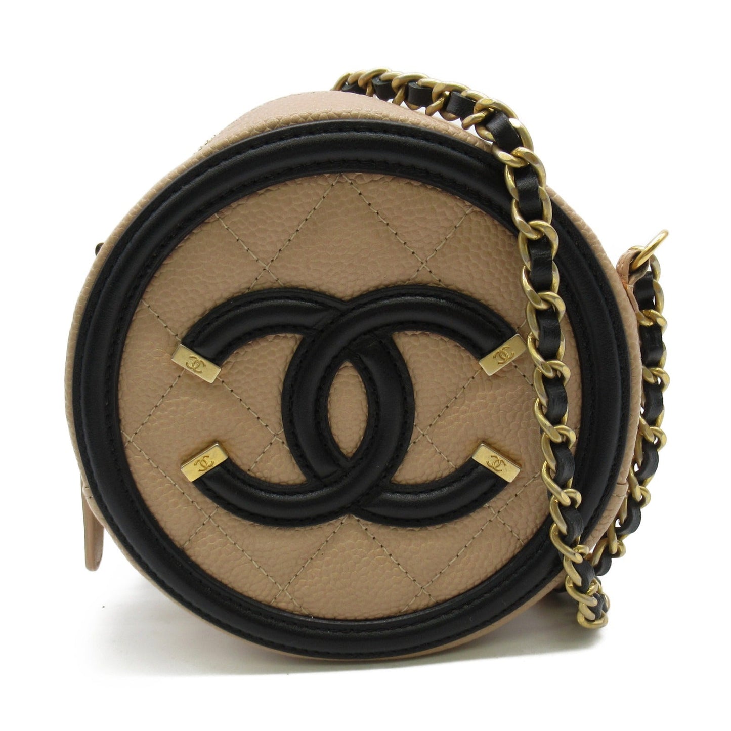 CHANEL CHANEL Chain Pochette Shoulder Bag Caviar S Beige / Black