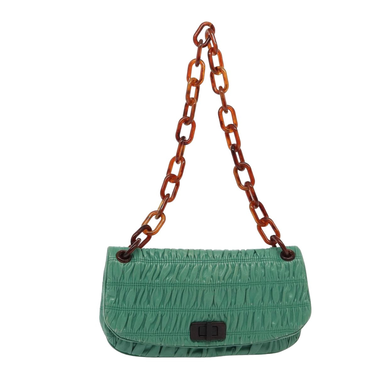 PRADA Chain Shoulder Bag Leather Green Auth