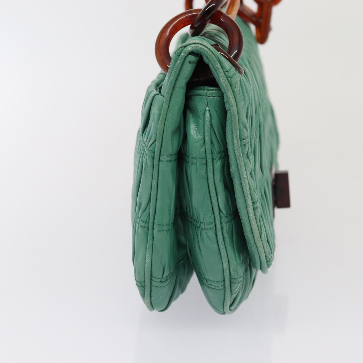 PRADA Chain Shoulder Bag Leather Green Auth