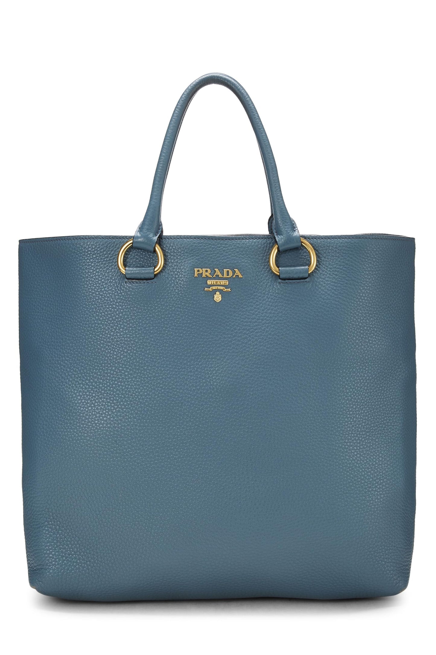 Prada, Blue Vitello Daino Convertible Tote Medium, Blue