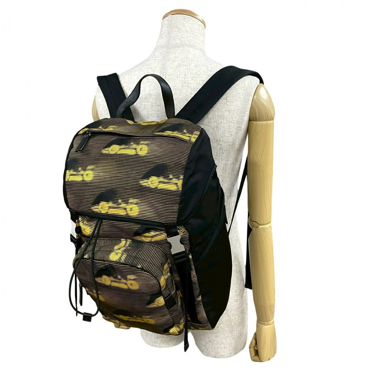PRADA Backpack Leather, Nylon yellow PRADA logo Metal mens