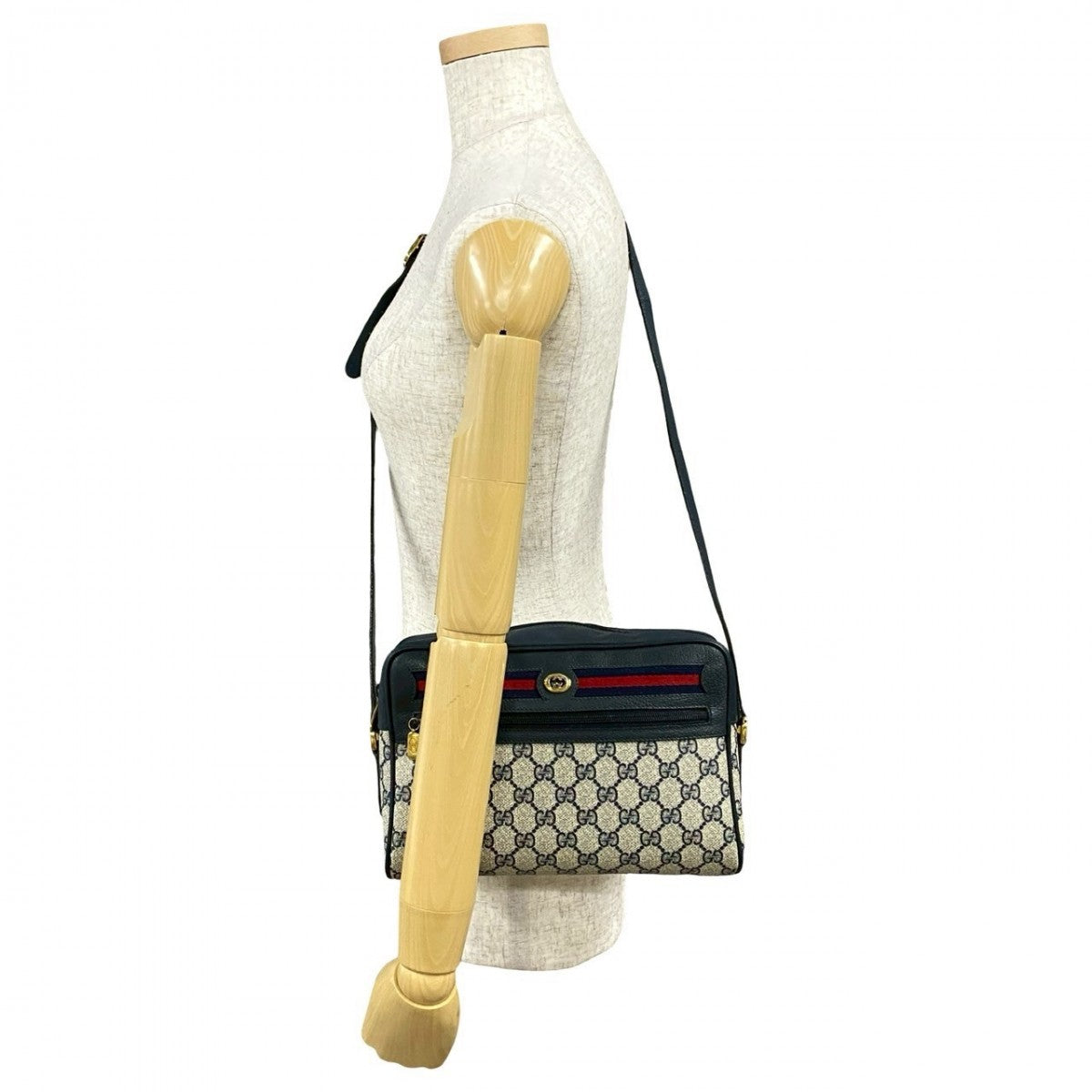 GUCCI Shoulder Bag Leather, PVC Navy GG logo Pattern Sherry line Women