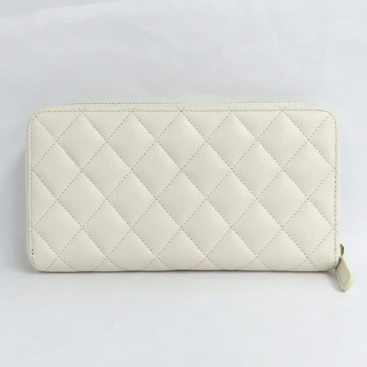 CHANEL CHANEL Long Zip Wallet AP3337 Matrasse Caviar S White G Round Long Wallet Coco Small Leather