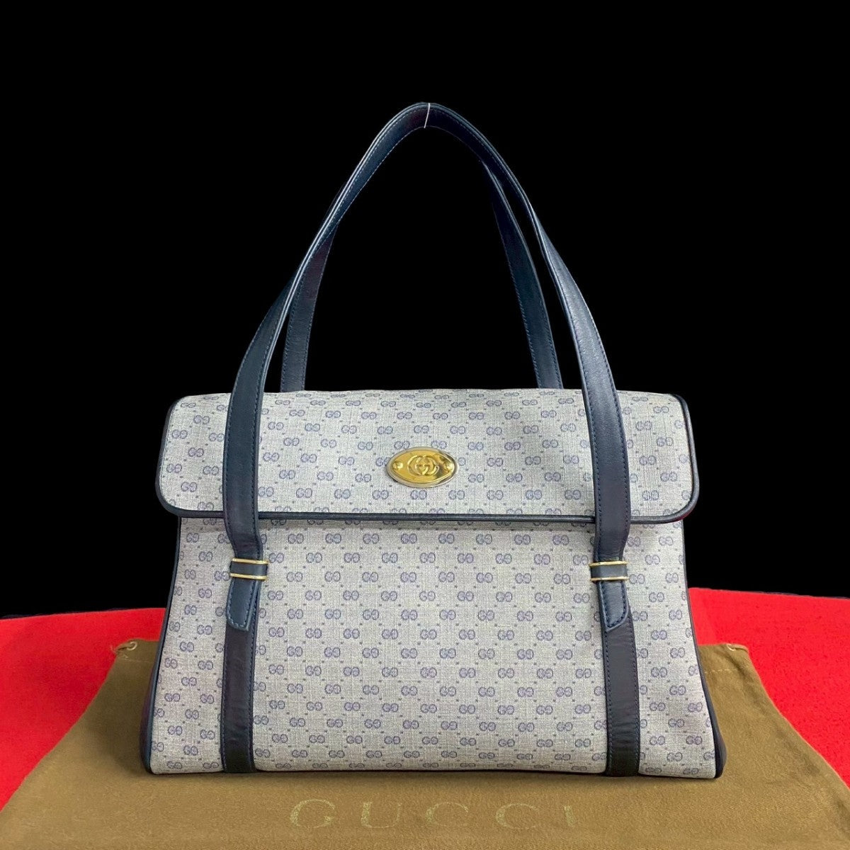 GUCCI Handbag Leather, PVC Navy Micro GG logoMetal Women