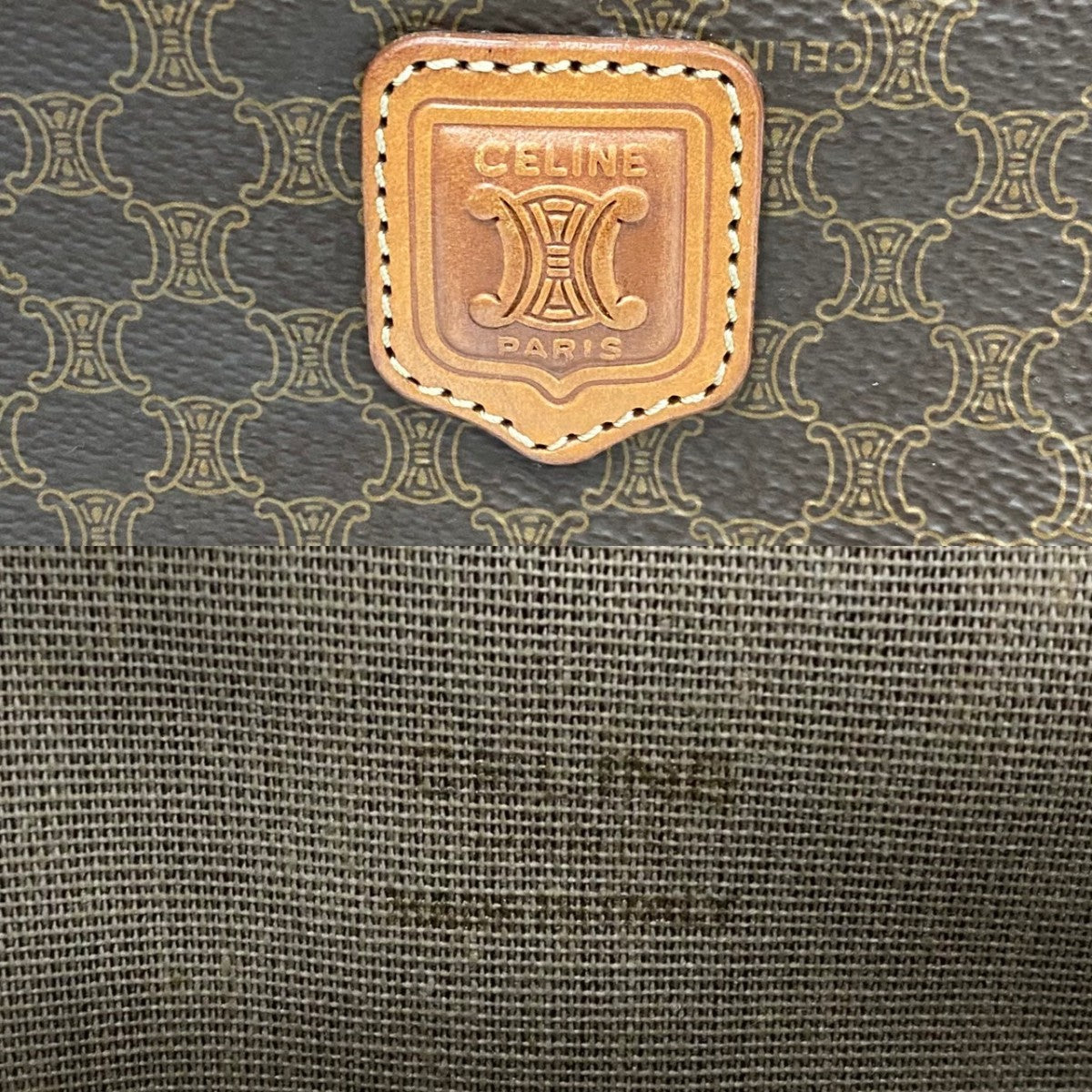 CELINE Pouch PVC, Leather Brown Macadam Blazon Pattern Triomphe logo Women