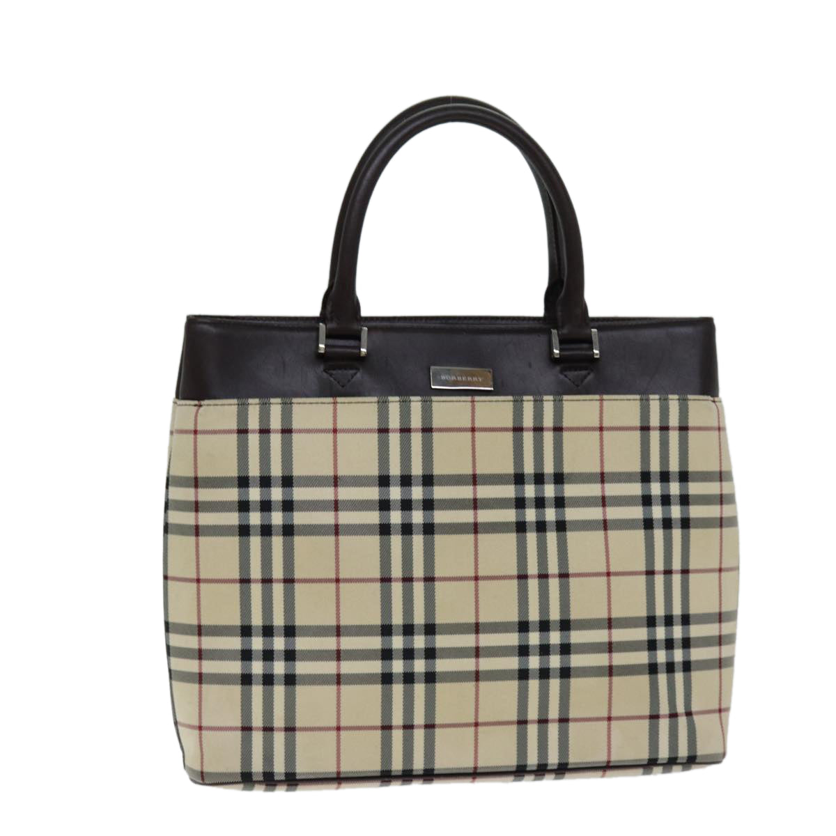 Burberry Nova Check Hand Bag Canvas Beige Auth 81654