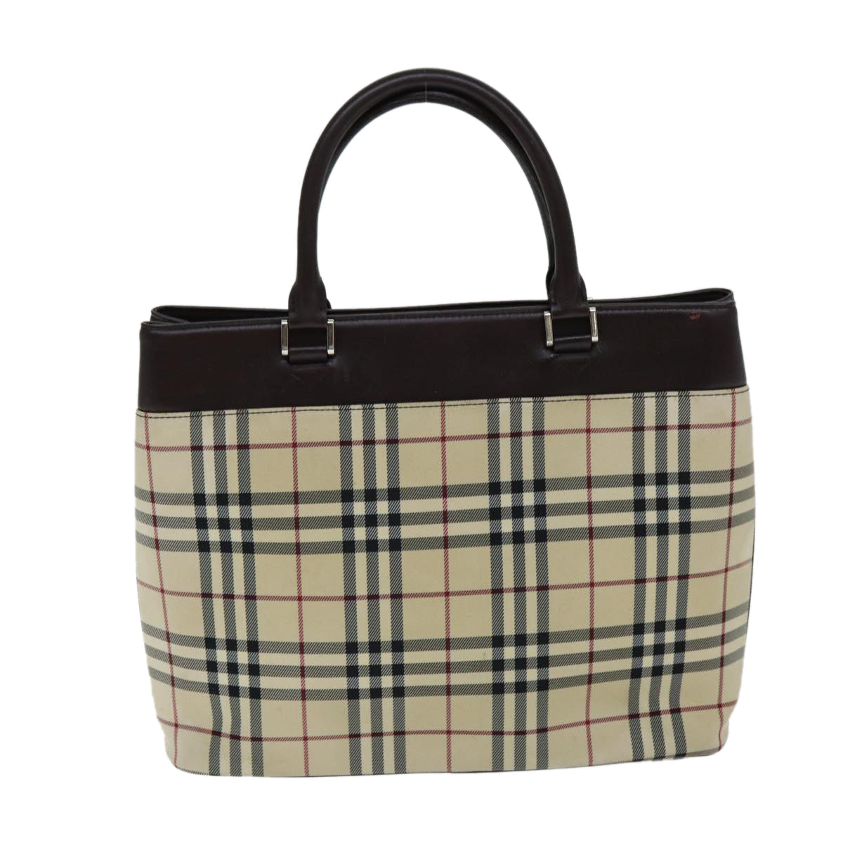 Burberry Nova Check Hand Bag Canvas Beige Auth 81654