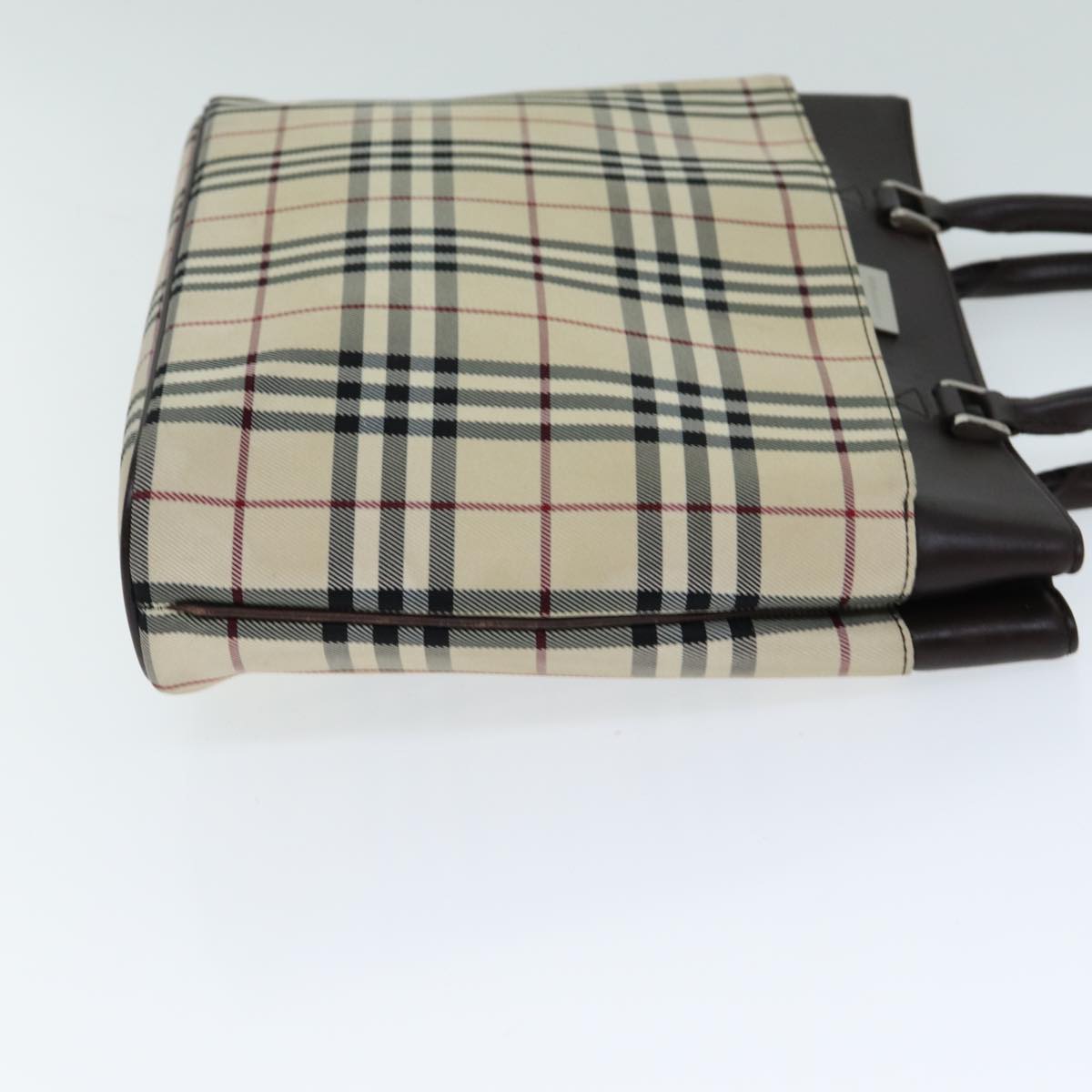 Burberry Nova Check Hand Bag Canvas Beige Auth 81654