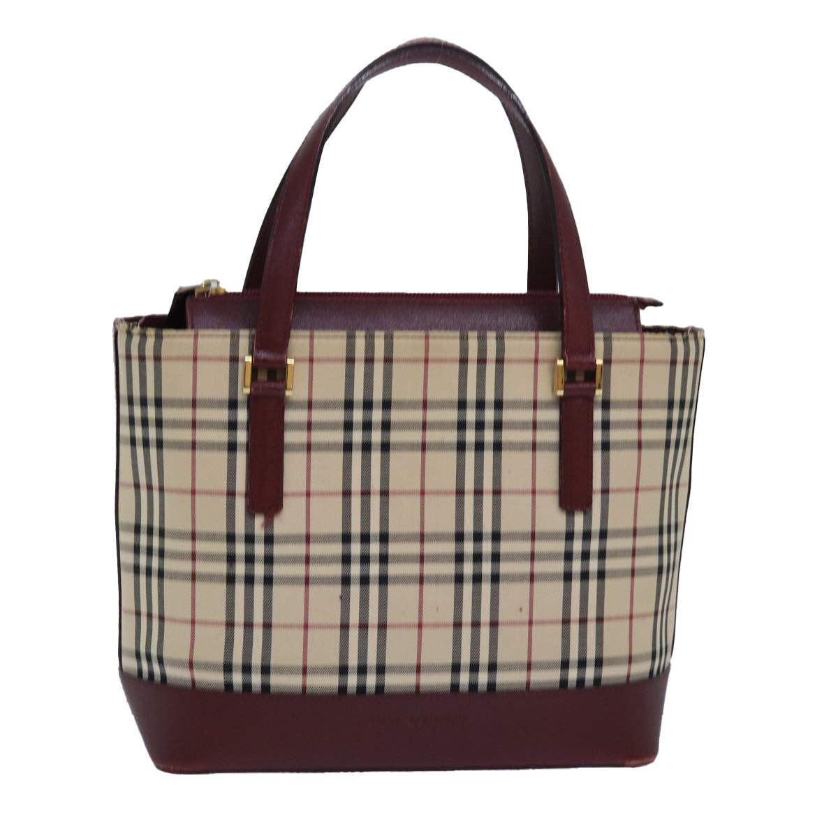 Burberry Nova Check Hand Bag Canvas Beige Auth 81669
