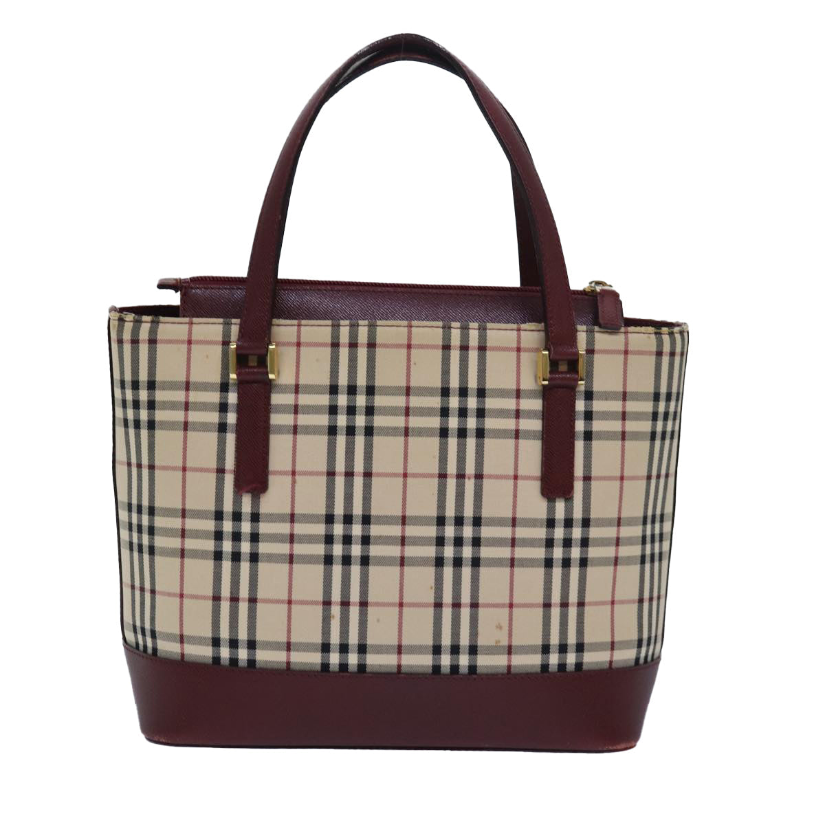 Burberry Nova Check Hand Bag Canvas Beige Auth 81669