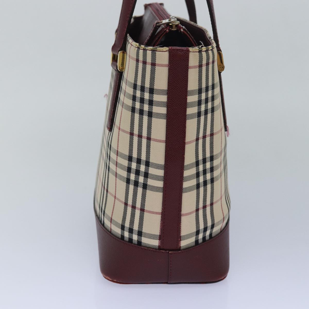 Burberry Nova Check Hand Bag Canvas Beige Auth 81669